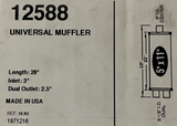 MagnaFlow 12588 - 3" Inlet, 2.5" Dual Outlet Universal Muffler
